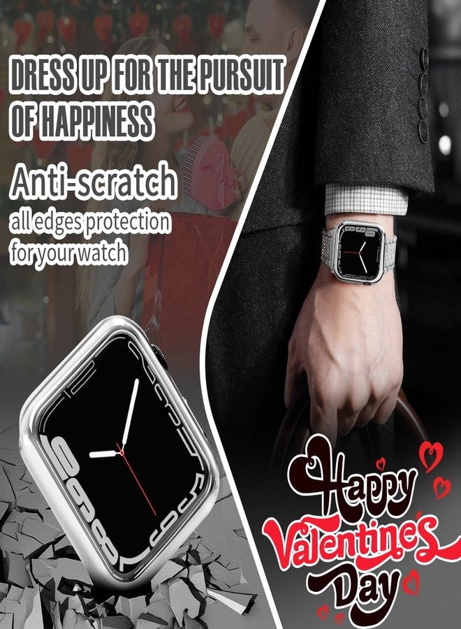 top4cus 44mm Case Soft Flexible Lightweight Anti-Scratch Overall Protective 44mm Iwatch Waterproof Cover Case Shiny Workout Shockproof Bumper Compatible with Apple Watch Series 6/SE/5/4 - Silver - Image 4
